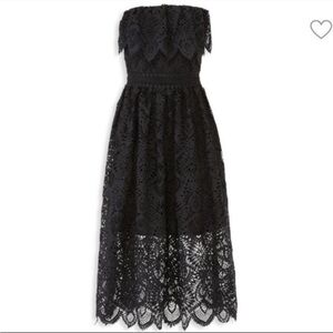 Shoshanna‎ Black Lace Eleanora Strapless Midi Dress Cocktail Sz 4